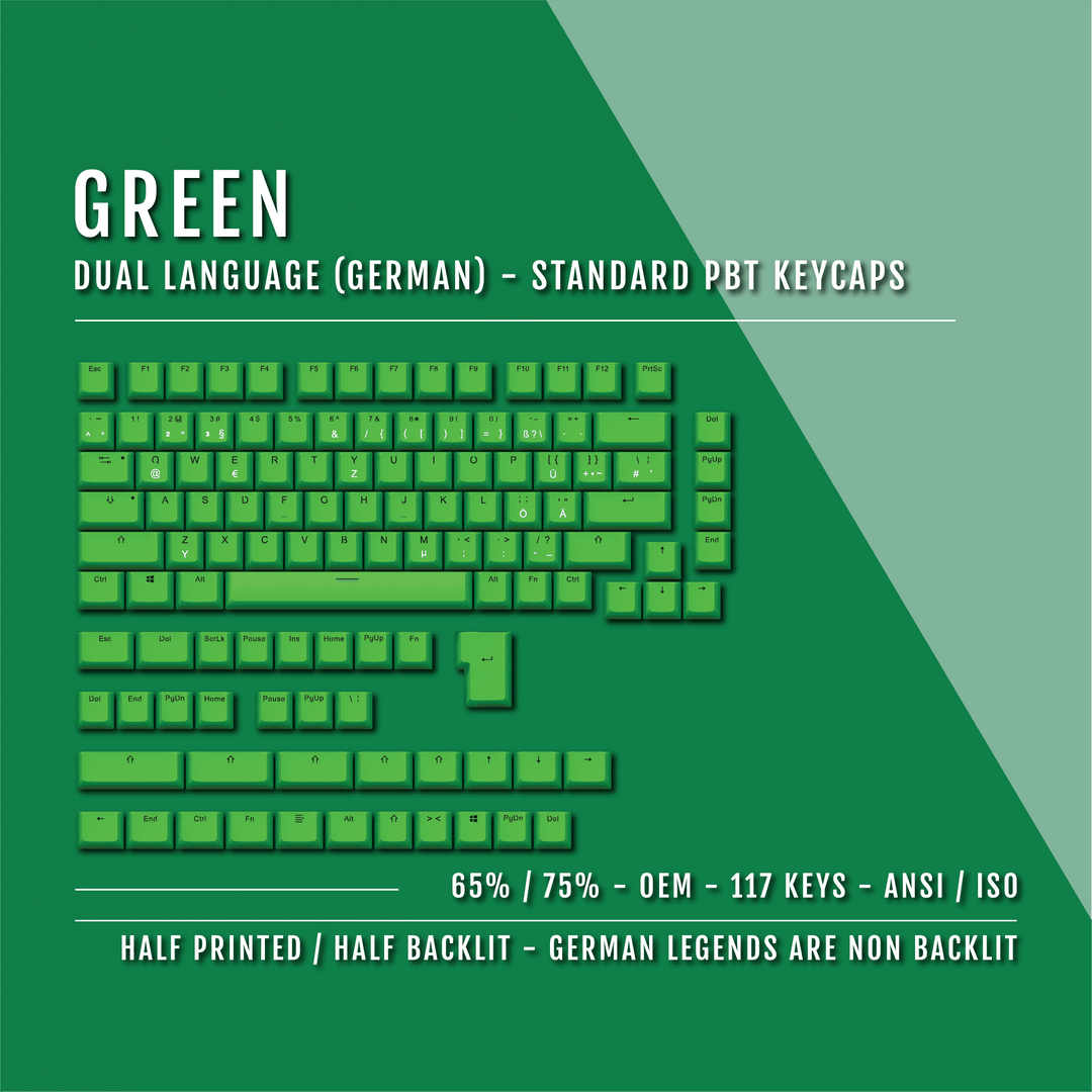 De Layout Keycaps Green German (ISO-DE) Dual Language PBT Keycaps - 65/75% – Krome ...