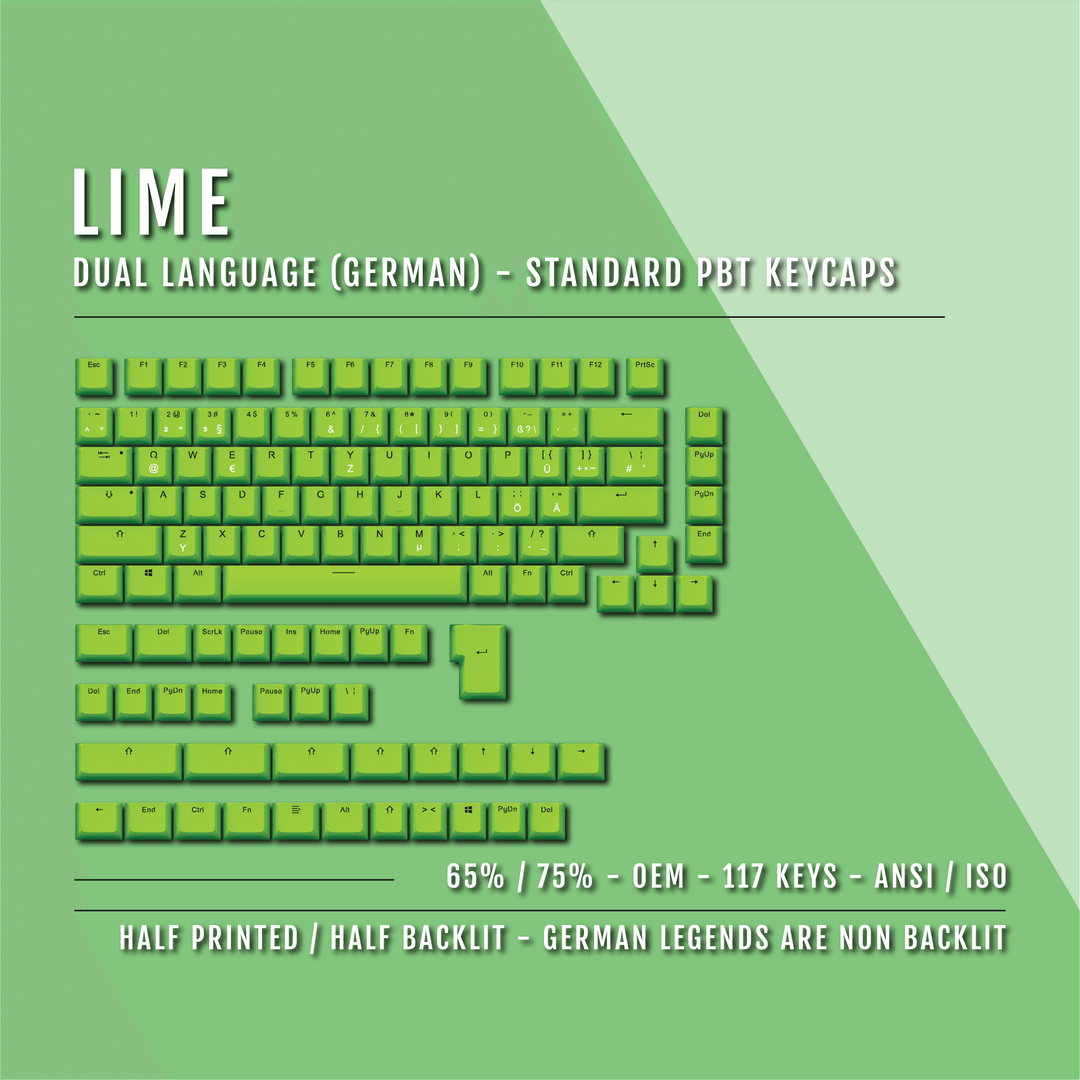 De Layout Keycaps Lime German (ISO-DE) Dual Language PBT Keycaps - 65/75% – Krome Keycaps LTD