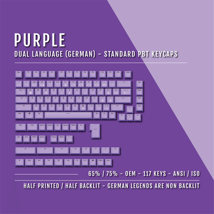 Purple German (ISO-DE) Dual Language PBT Keycaps - 65/75% – Krome ...