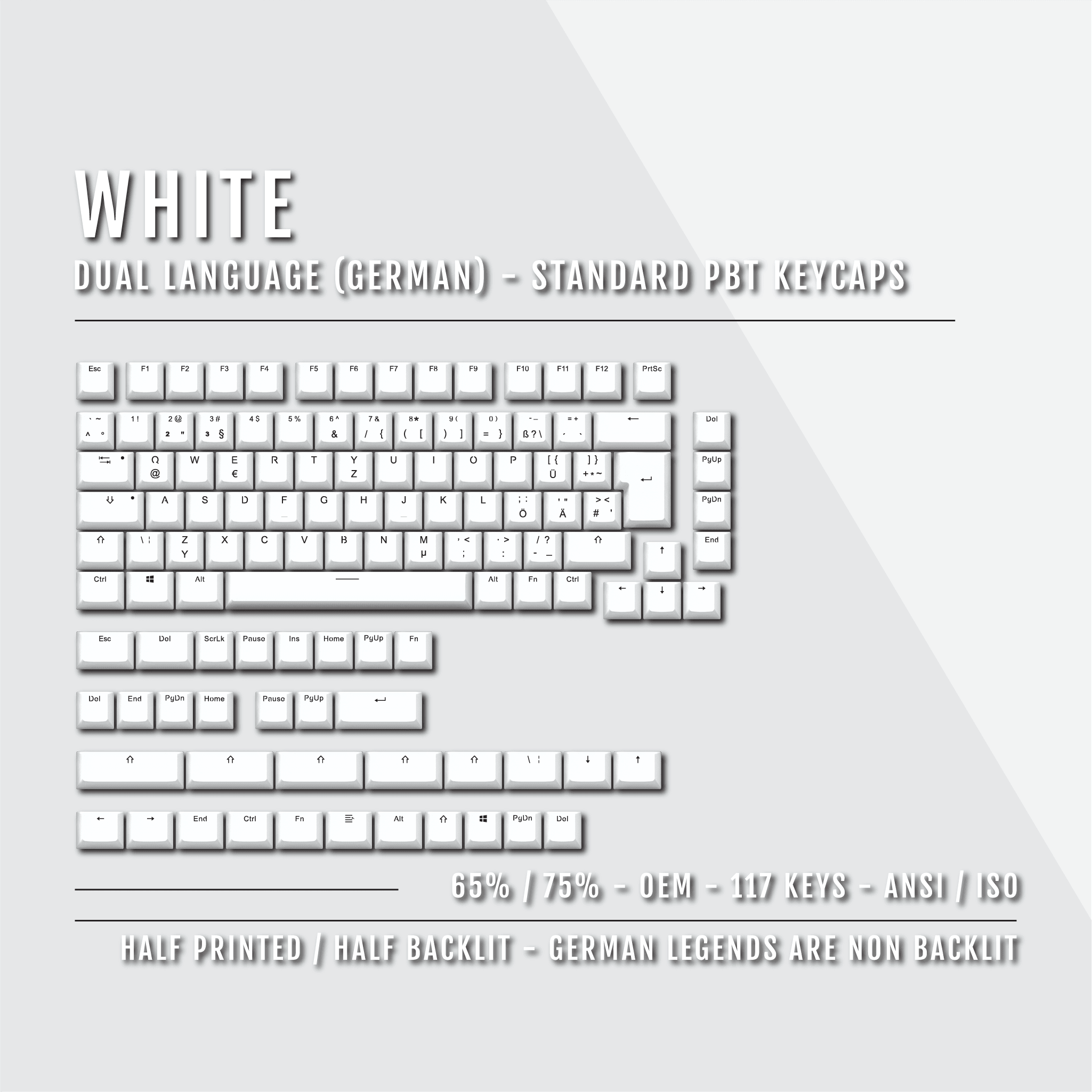 White German (ISO-DE) Dual Language PBT Keycaps - 65/75% – Krome ...