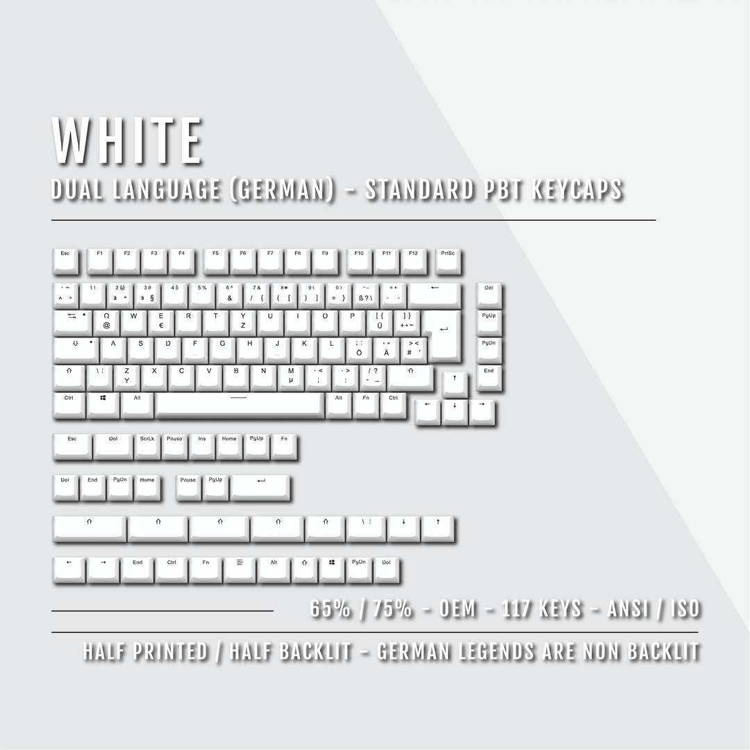 De Layout Keycaps White German (ISO-DE) Dual Language PBT Keycaps - 65/75% – Krome ...