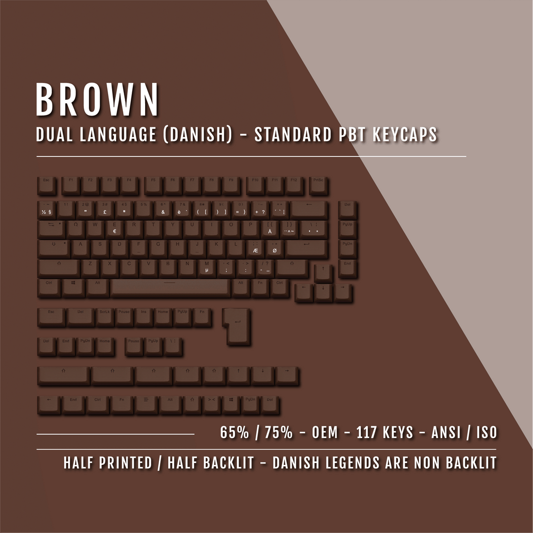 Brown Danish (ISO-DK) Dual Language PBT Keycaps - 65/75% Krome Keycaps LTD danish