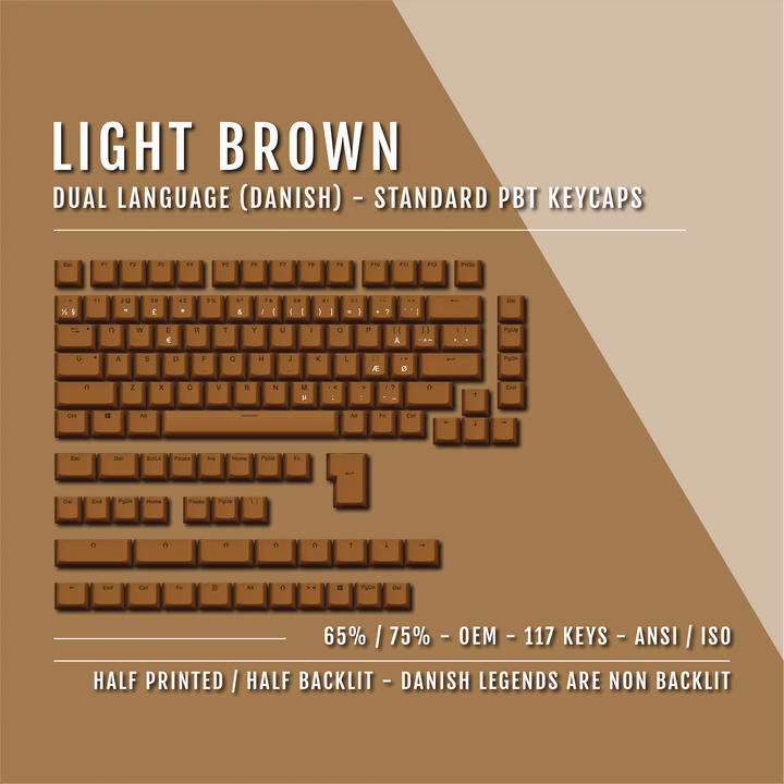 Light Brown Danish (ISO-DK) Dual Language PBT Keycaps - 65/75% Krome Keycaps LTD danish