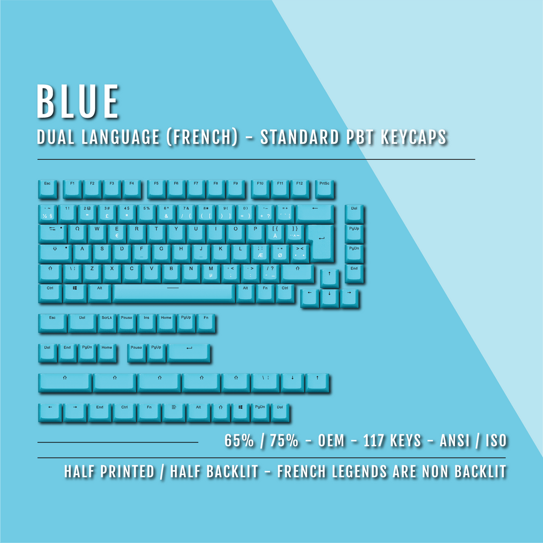 Blue Danish (ISO-DK) Dual Language PBT Keycaps - 65/75% Krome Keycaps LTD danish
