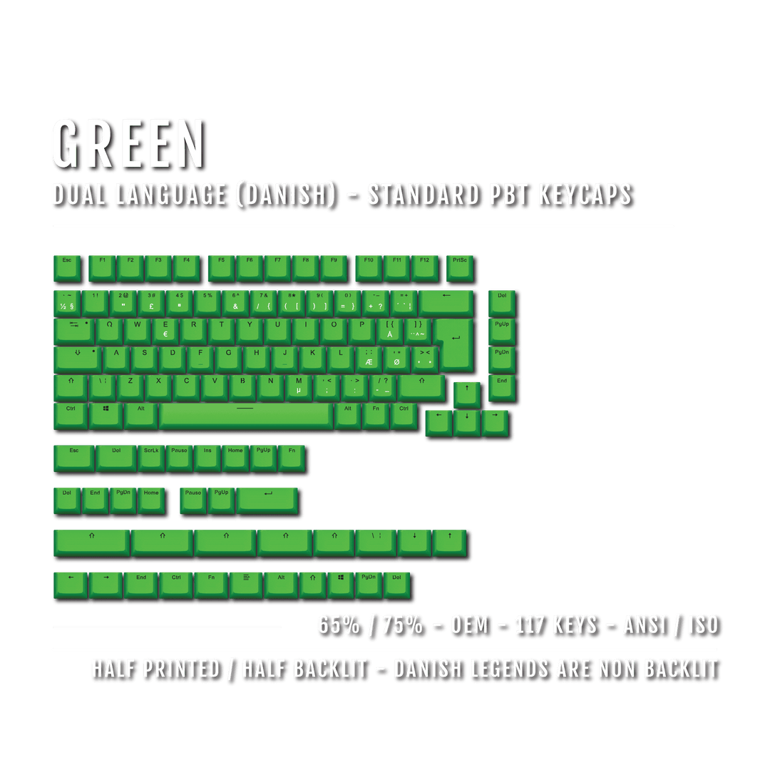 Green Danish (ISO-DK) Dual Language PBT Keycaps - 65/75% Krome Keycaps LTD danish