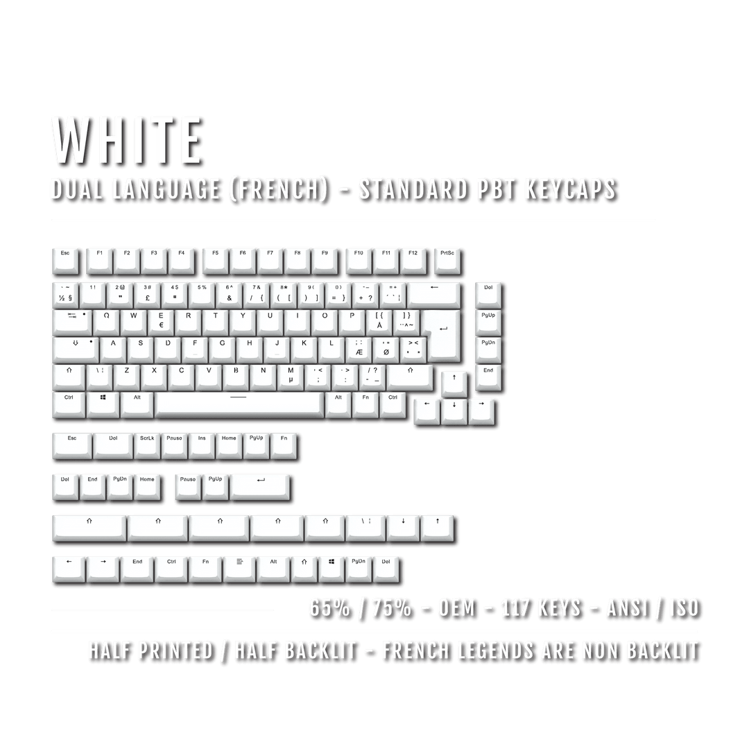 White PBT Danish Keycaps - ISO-DK - 65/75% Sizes - Dual Language Keycaps - kromekeycaps