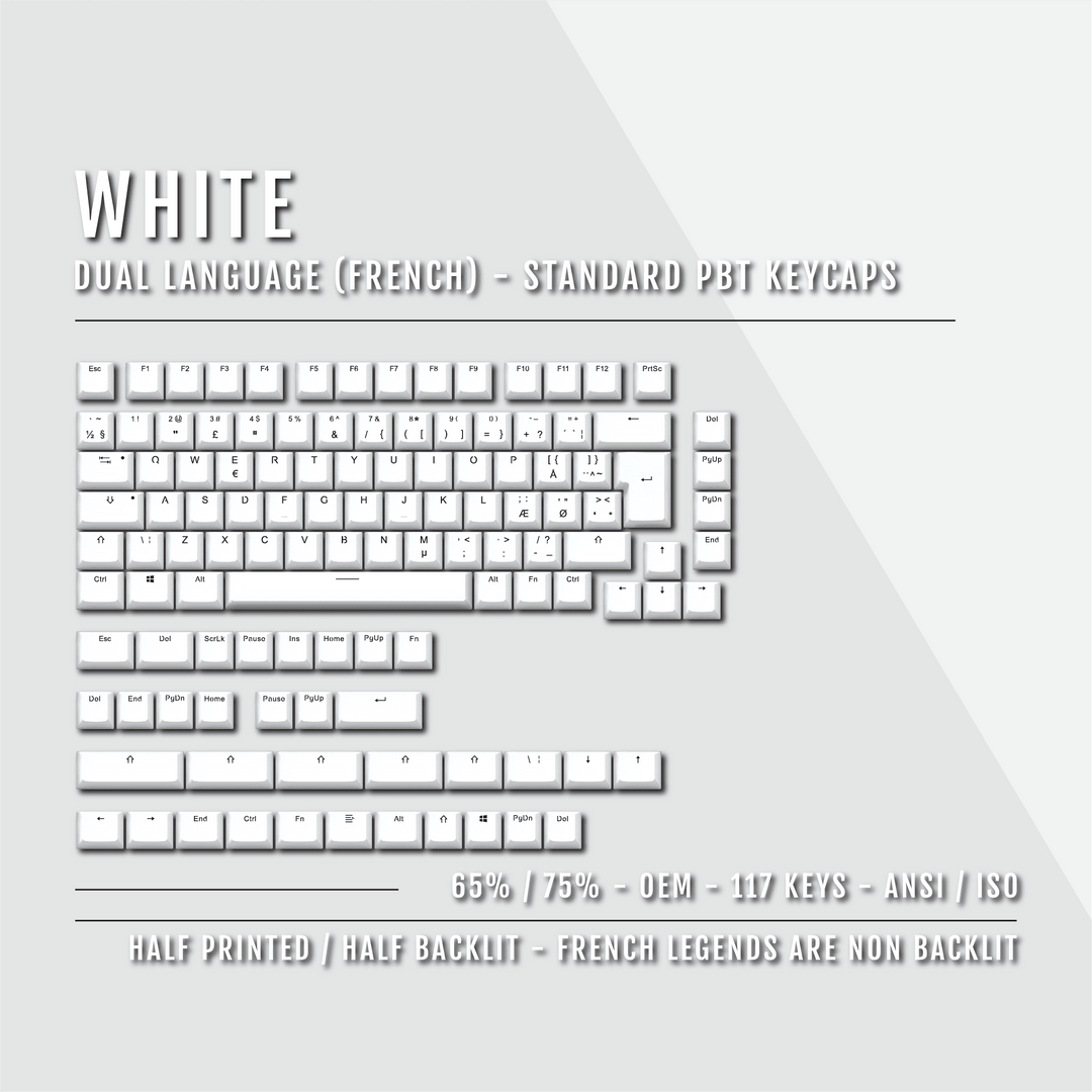 White Danish (ISO-DK) Dual Language PBT Keycaps - 65/75% Krome Keycaps LTD danish