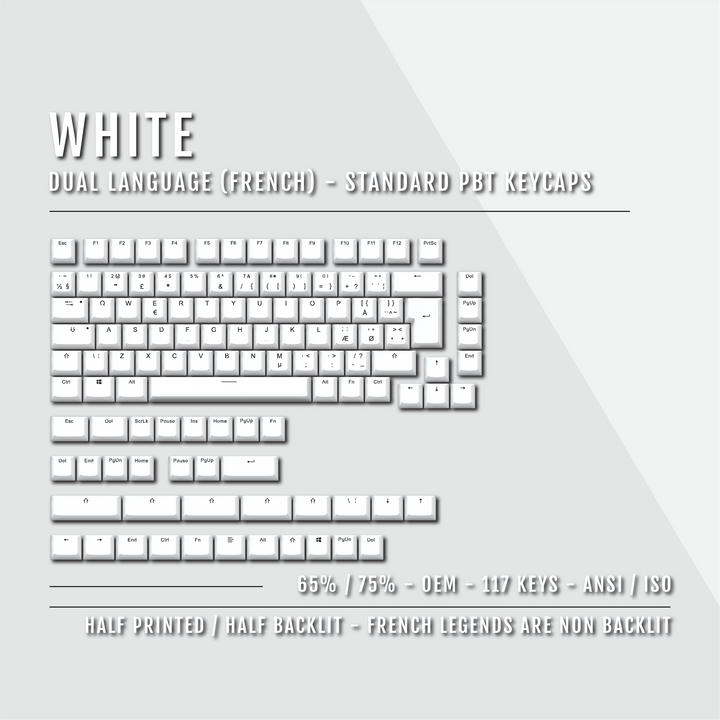 White Danish (ISO-DK) Dual Language PBT Keycaps - 65/75% Krome Keycaps LTD danish