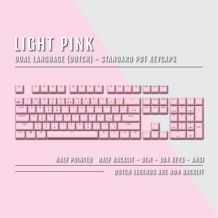 Light Pink PBT Dutch Keycaps - ISO-NL - 100% Size - Dual Language Keycaps - kromekeycaps