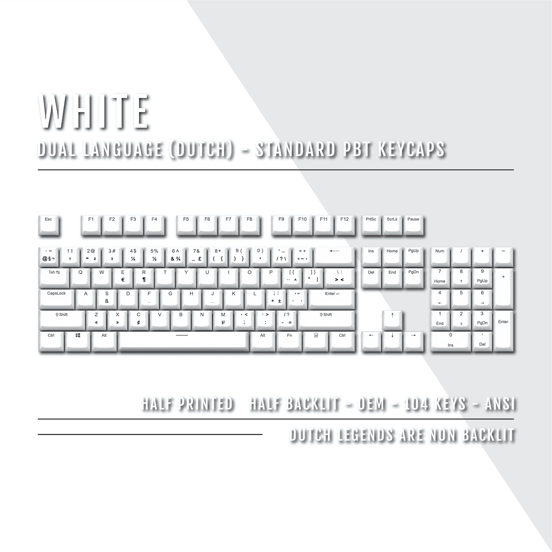 White PBT Dutch Keycaps - ISO-NL - 100% Size - Dual Language Keycaps ...