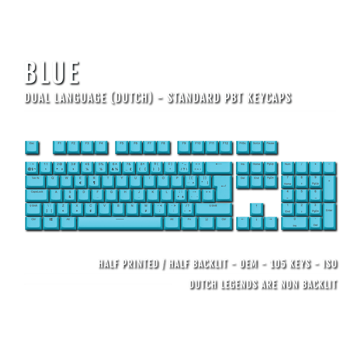 Blue PBT Dutch Keycaps - ISO-NL - 100% Size - Dual Language Keycaps - kromekeycaps