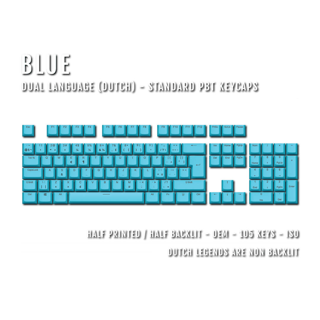 Blue PBT Dutch Keycaps - ISO-NL - 100% Size - Dual Language Keycaps - kromekeycaps