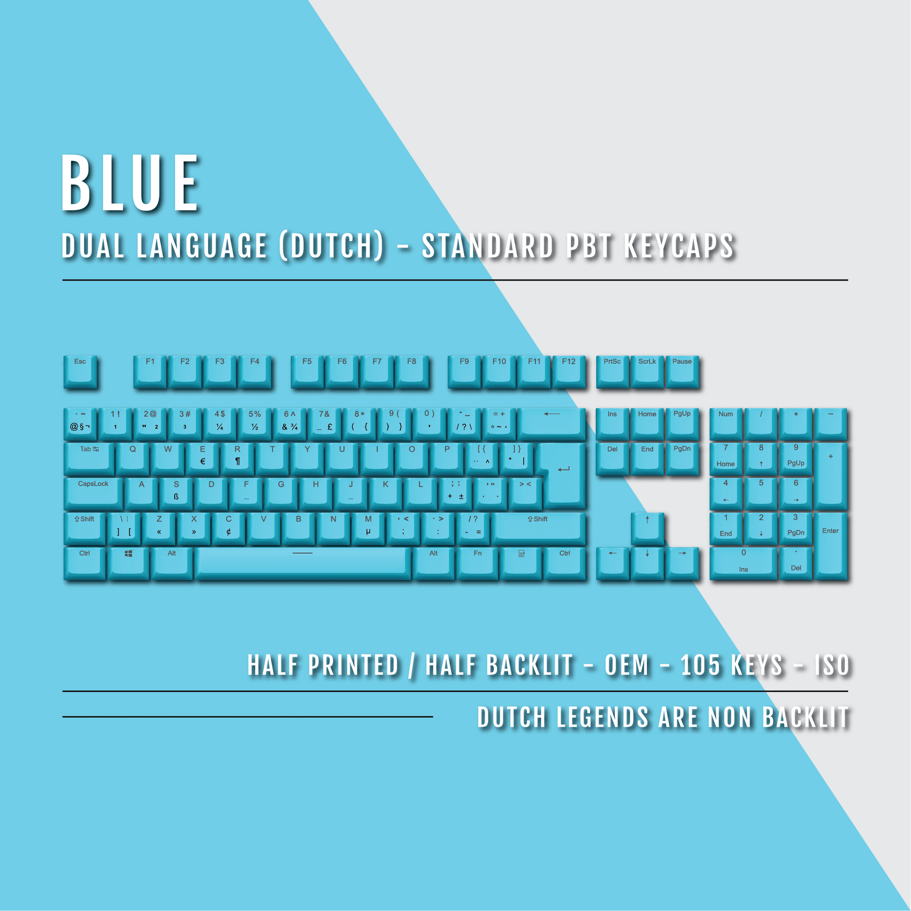 Dutch Computer Keyboard Label Blue Dutch (ISO-NL) Dual Language PBT Keycaps – Krome Keycaps LTD