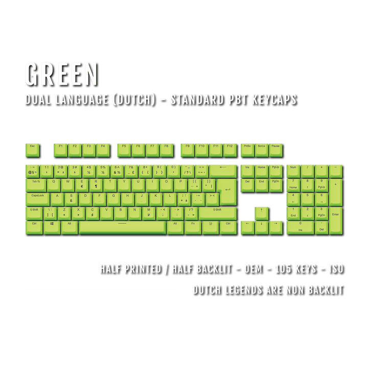 Green PBT Dutch Keycaps - ISO-NL - 100% Size - Dual Language Keycaps - kromekeycaps