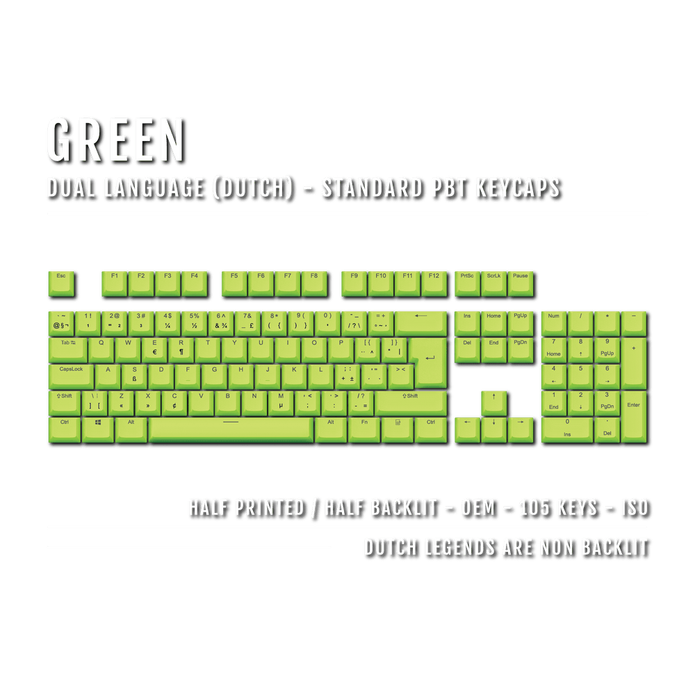 Green PBT Dutch Keycaps - ISO-NL - 100% Size - Dual Language Keycaps - kromekeycaps