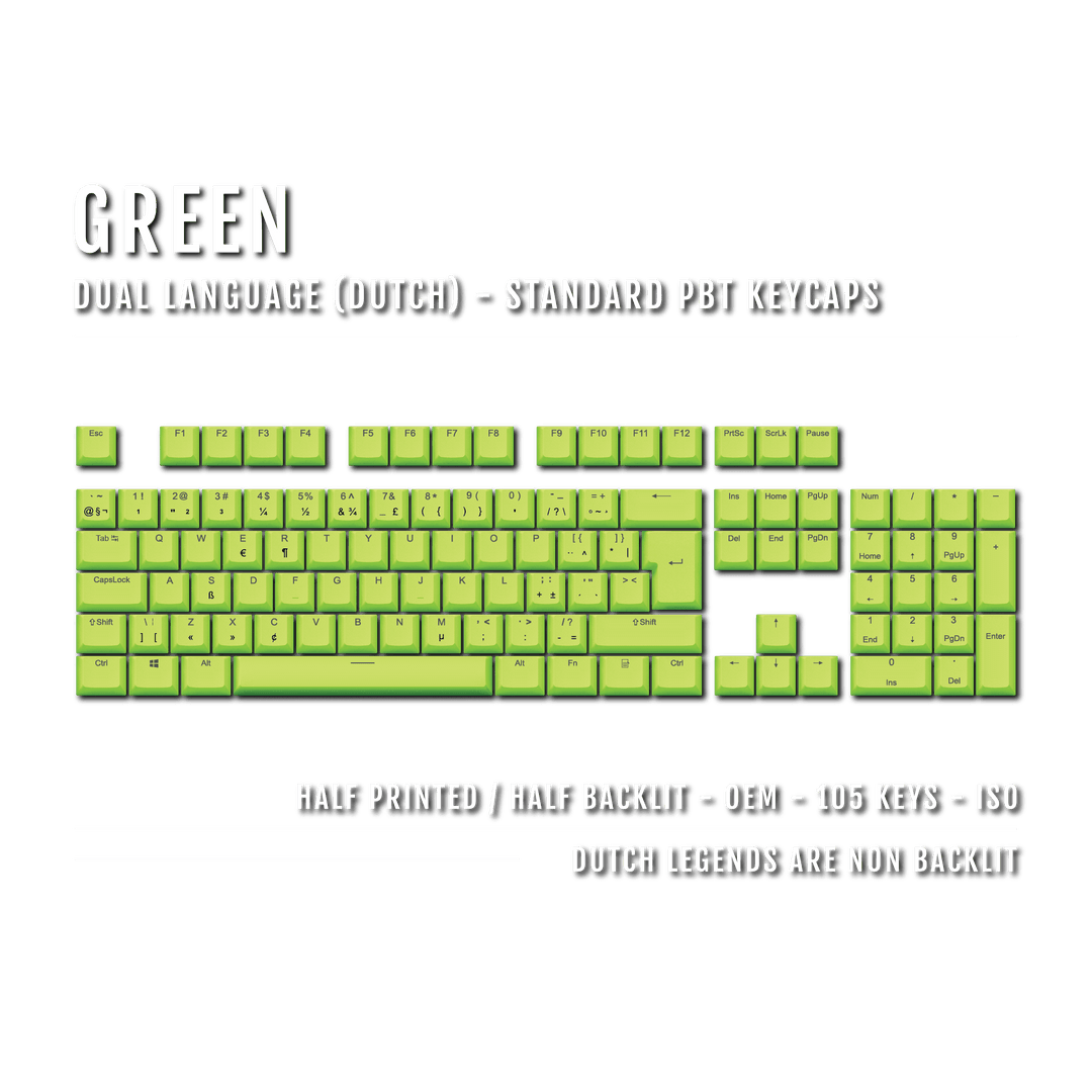 Green PBT Dutch Keycaps - ISO-NL - 100% Size - Dual Language Keycaps - kromekeycaps