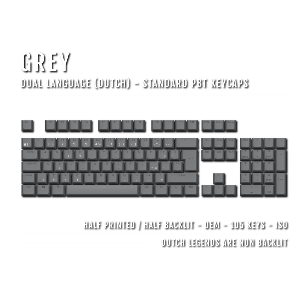 Grey Dutch (ISO-NL) Dual Language PBT Keycaps Krome Keycaps LTD dutch