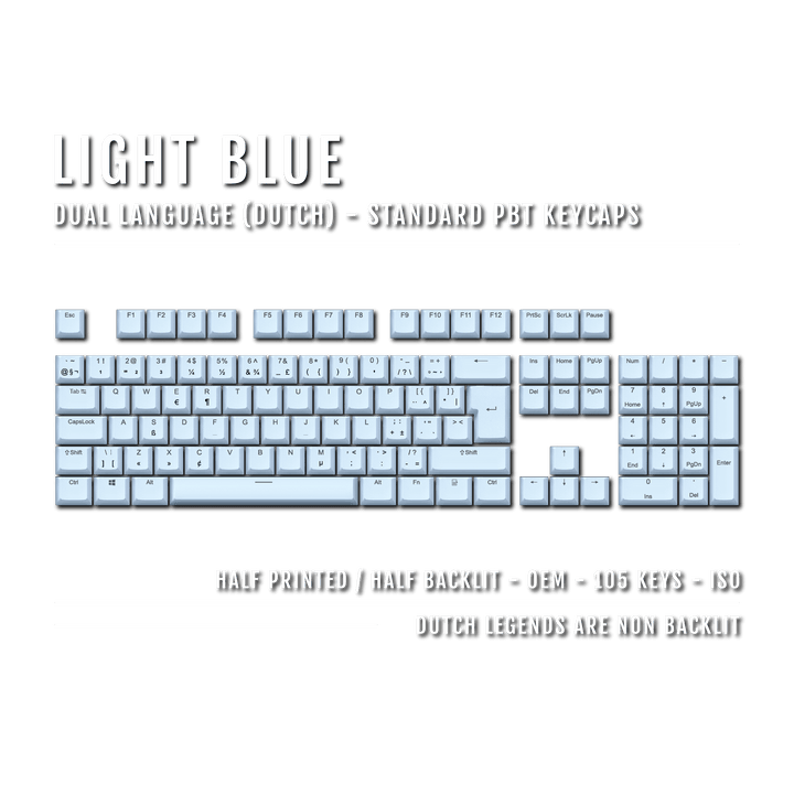Light Blue PBT Dutch Keycaps - ISO-NL - 100% Size - Dual Language Keycaps - kromekeycaps