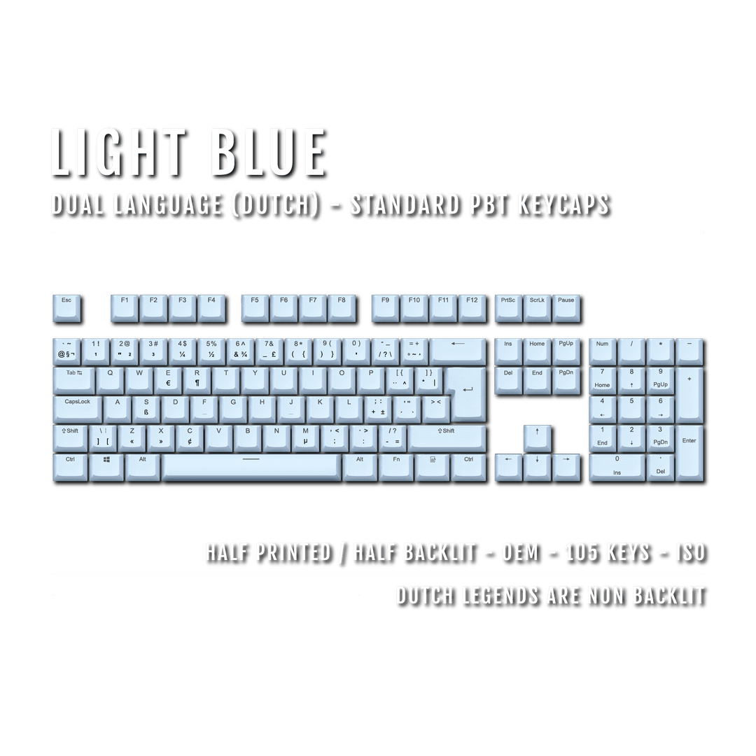 Light Blue PBT Dutch Keycaps - ISO-NL - 100% Size - Dual Language Keycaps - kromekeycaps