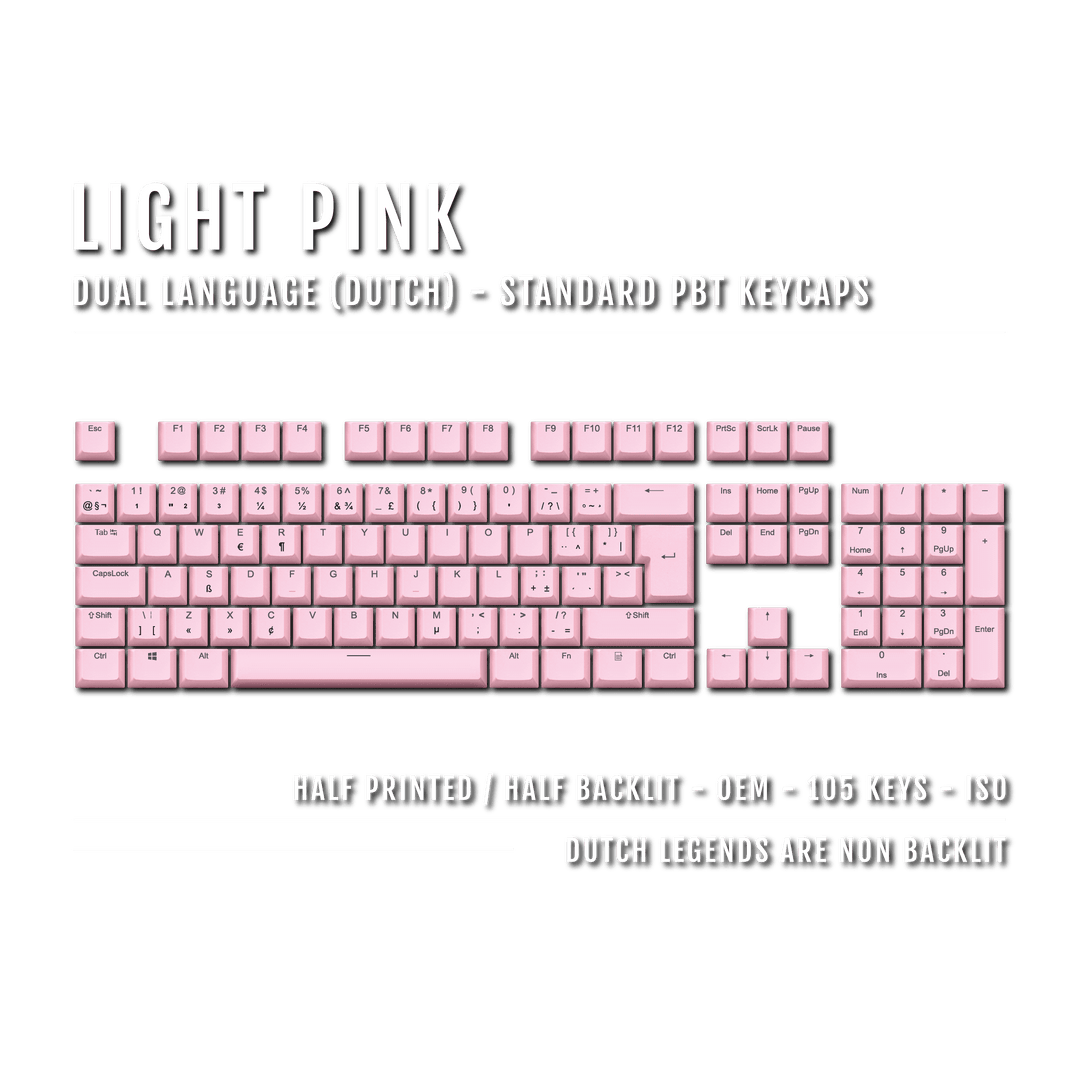 Light Pink PBT Dutch Keycaps - ISO-NL - 100% Size - Dual Language Keycaps - kromekeycaps