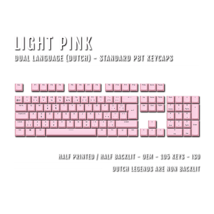 Light Pink PBT Dutch Keycaps - ISO-NL - 100% Size - Dual Language Keycaps - kromekeycaps