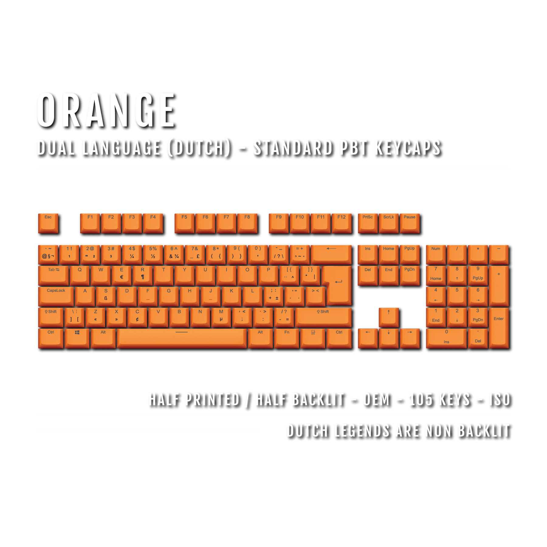Dutch Computer Keyboard Label Orange Dutch (ISO-NL) Dual Language PBT Keycaps – Krome Keycaps LTD