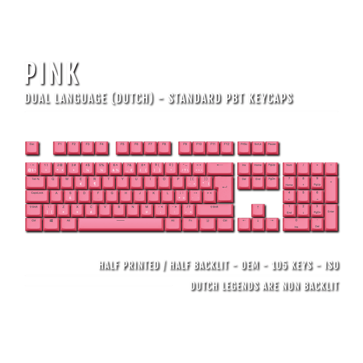 Pink PBT Dutch Keycaps - ISO-NL - 100% Size - Dual Language Keycaps - kromekeycaps