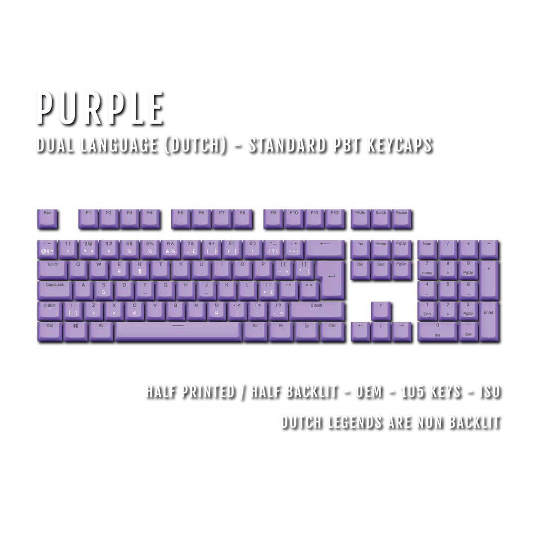 Purple PBT Dutch Keycaps - ISO-NL - 100% Size - Dual Language Keycaps - kromekeycaps