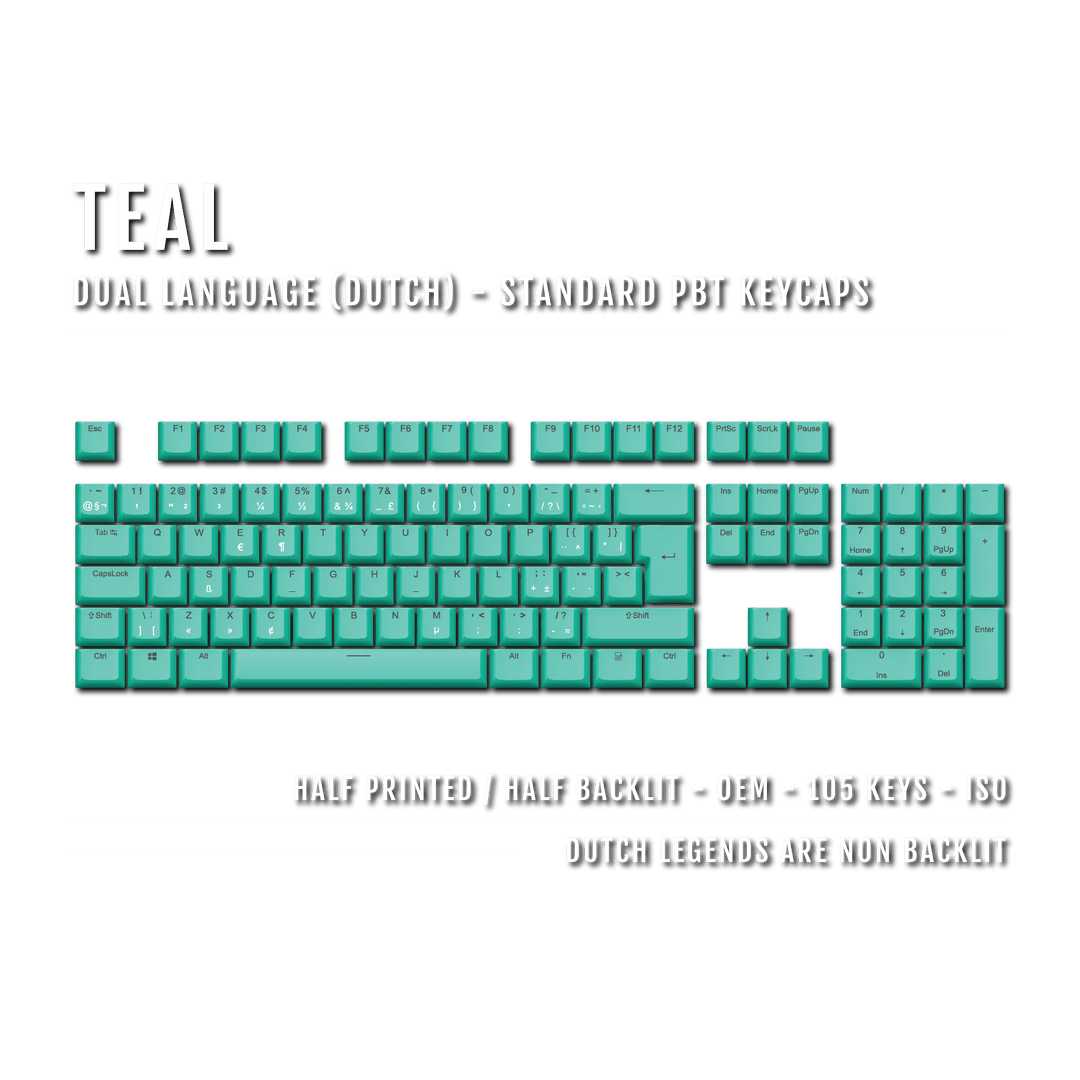 Teal PBT Dutch Keycaps - ISO-NL - 100% Size - Dual Language Keycaps - kromekeycaps