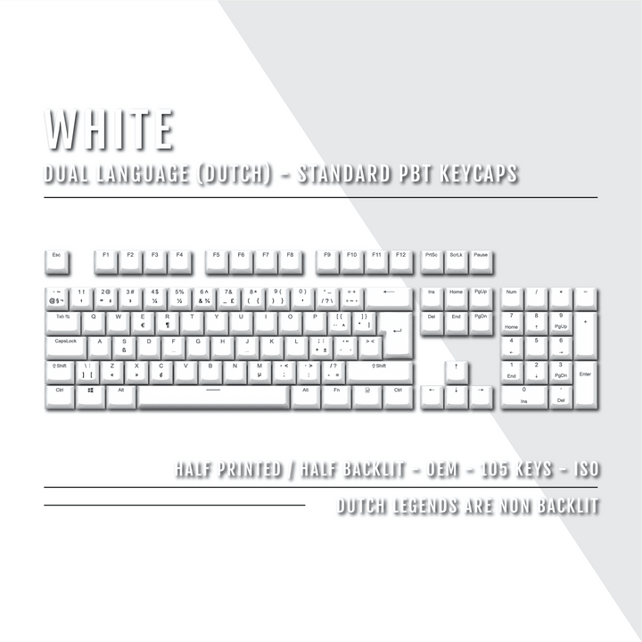 White Dutch (ISO-NL) Dual Language PBT Keycaps Krome Keycaps LTD dutch