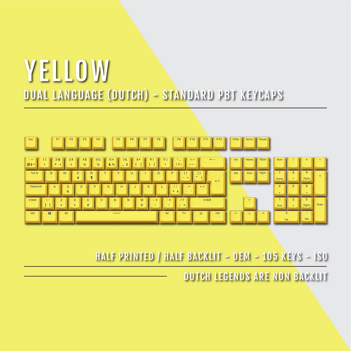 Yellow PBT Dutch Keycaps - ISO-NL - 100% Size - Dual Language Keycaps - kromekeycaps