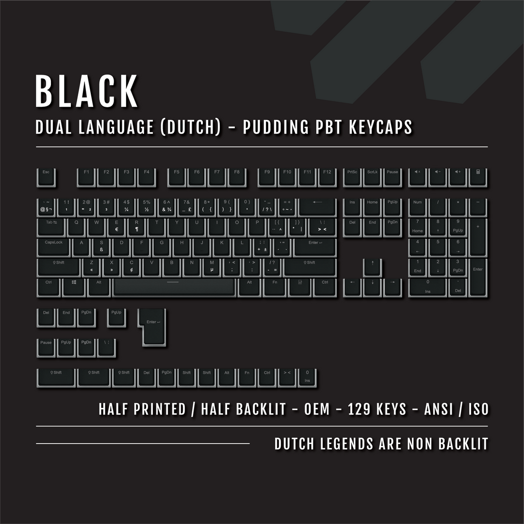 Black Dutch (ISO-NL) Dual Language PBT Pudding Keycaps