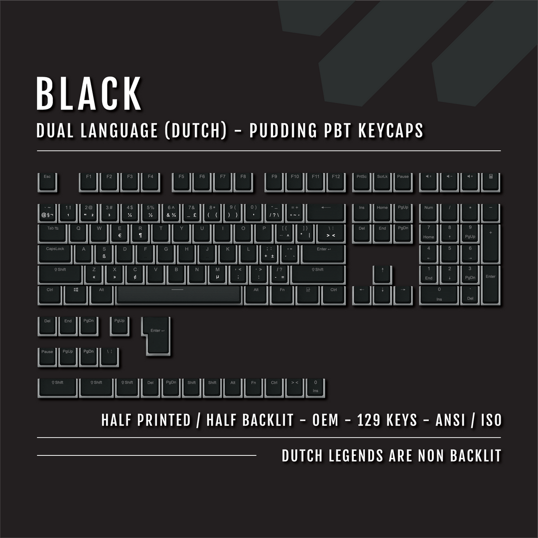 Black Dutch (ISO-NL) Dual Language PBT Pudding Keycaps Krome Keycaps LTD dutch