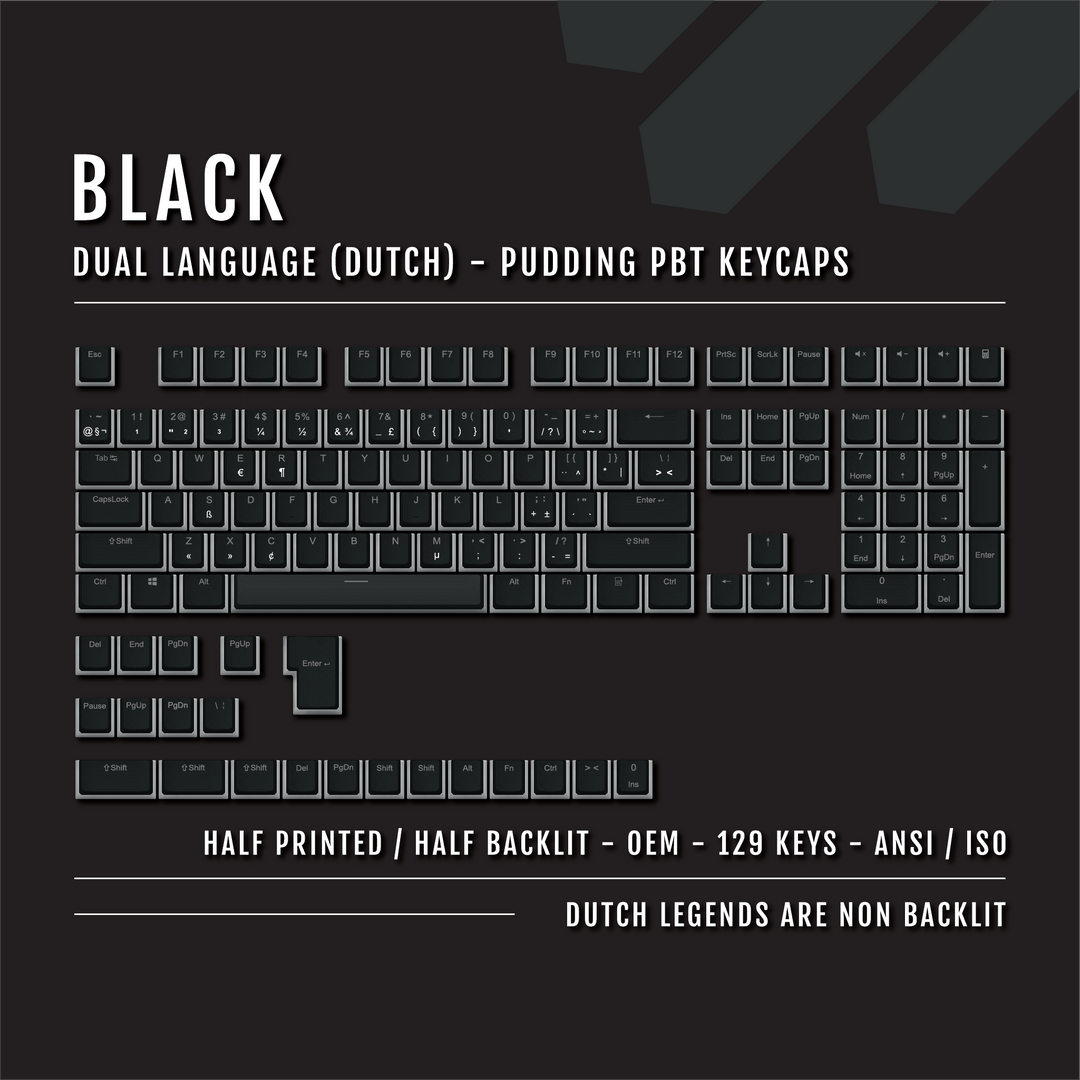 Black Dutch (ISO-NL) Dual Language PBT Pudding Keycaps