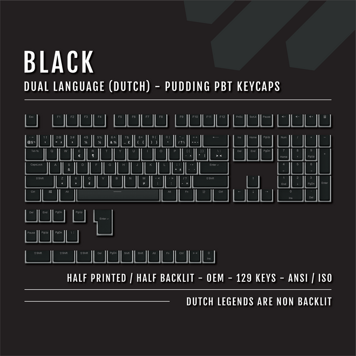 Black Dutch (ISO-NL) Dual Language PBT Pudding Keycaps Krome Keycaps LTD dutch