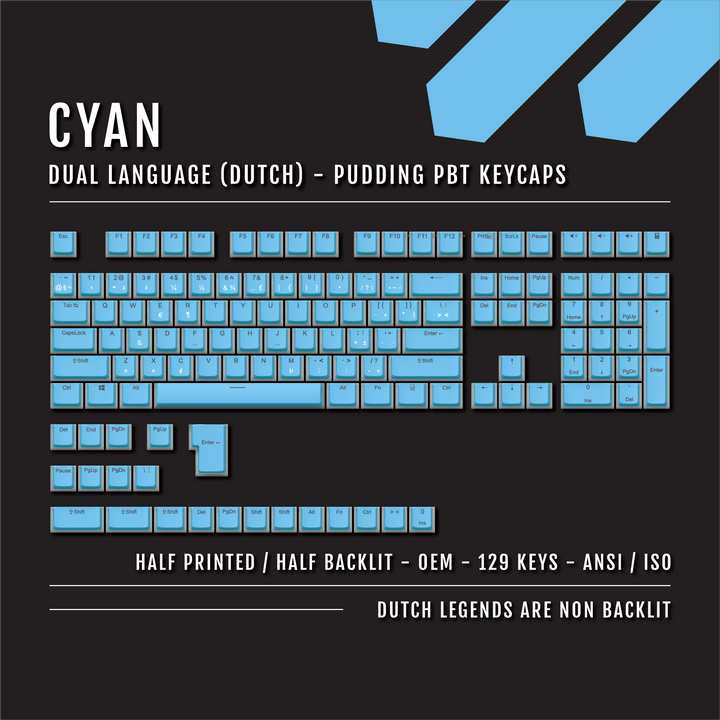 Cyan Dutch (ISO-NL) Dual Language PBT Pudding Keycaps Krome Keycaps LTD dutch