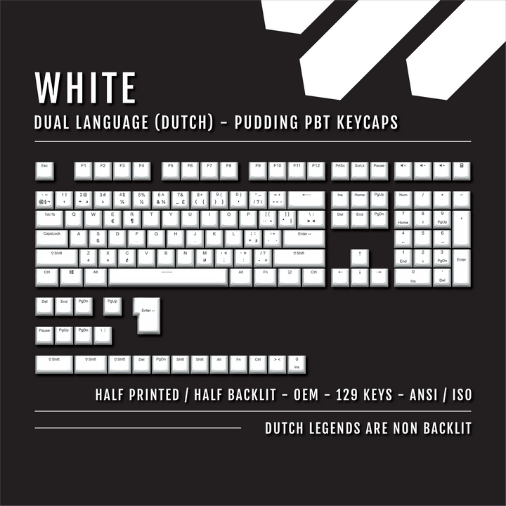 White Dutch (ISO-NL) Dual Language PBT Pudding Keycaps Krome Keycaps LTD dutch