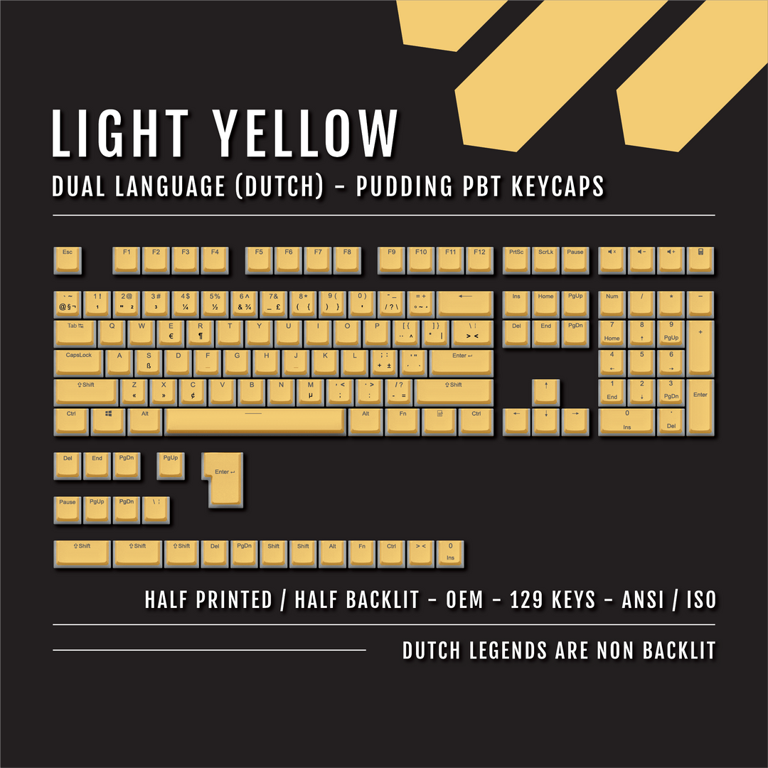 Light Yellow Dutch (ISO-NL) Dual Language PBT Pudding Keycaps