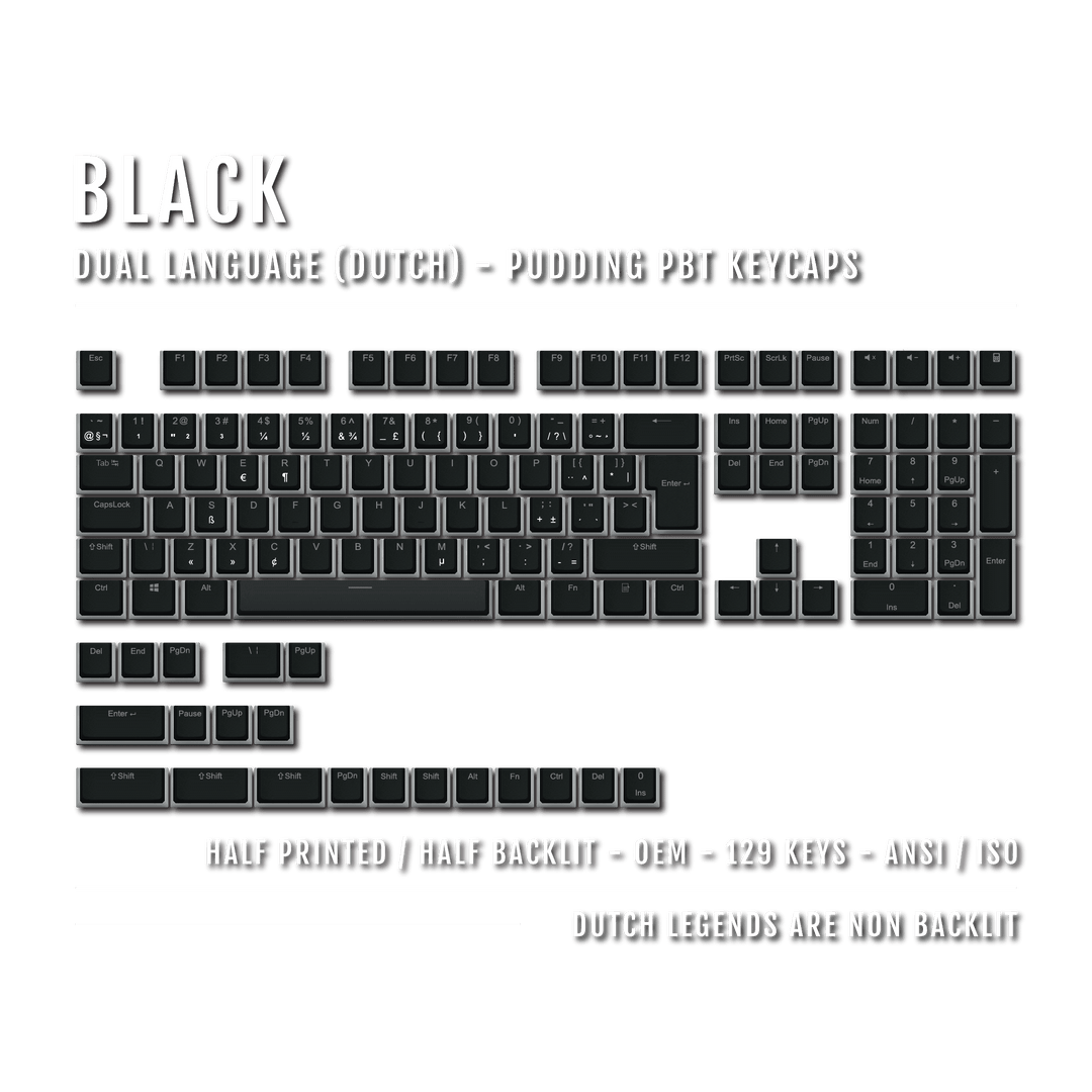 Black Dutch (ISO-NL) Dual Language PBT Pudding Keycaps Krome Keycaps LTD dutch