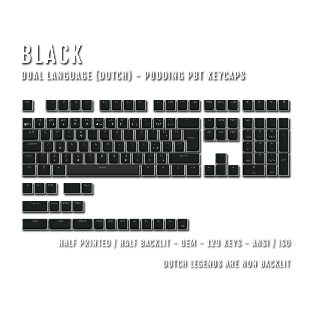 Black Dutch (ISO-NL) Dual Language PBT Pudding Keycaps