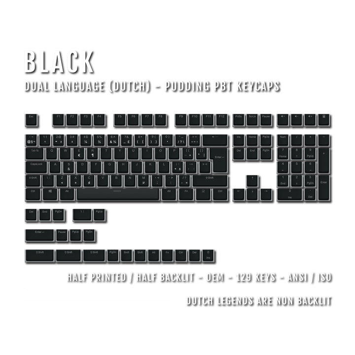 Black Dutch (ISO-NL) Dual Language PBT Pudding Keycaps