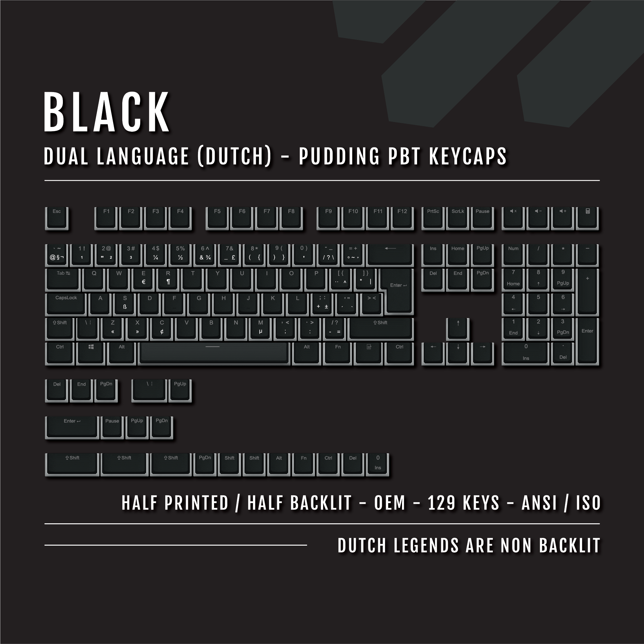 Black Dutch (ISO-NL) Dual Language PBT Pudding Keycaps – Krome Keycaps LTD