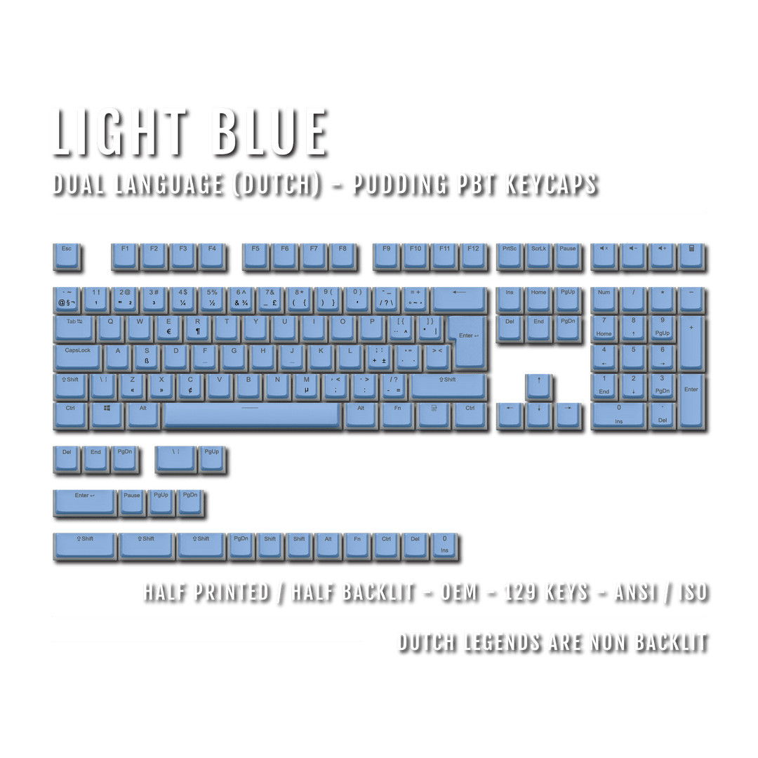 Light Blue Dutch (ISO-NL) Dual Language PBT Pudding Keycaps Krome Keycaps LTD dutch