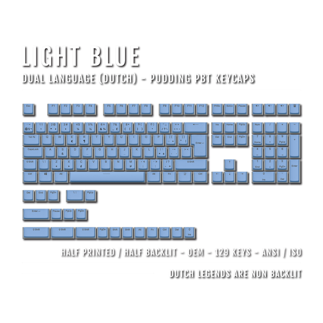 Light Blue Dutch (ISO-NL) Dual Language PBT Pudding Keycaps