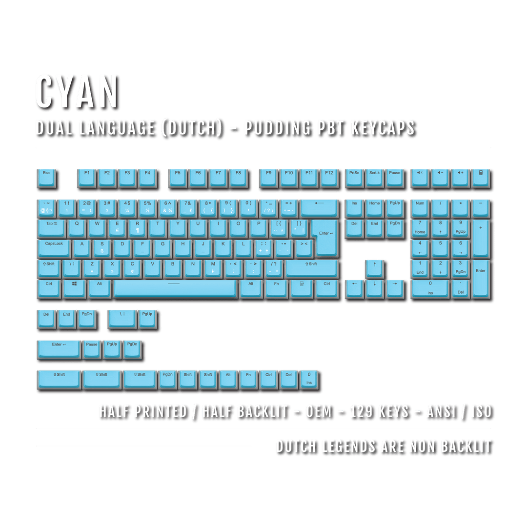 Cyan Dutch (ISO-NL) Dual Language PBT Pudding Keycaps