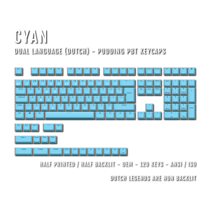 Cyan Dutch (ISO-NL) Dual Language PBT Pudding Keycaps Krome Keycaps LTD dutch