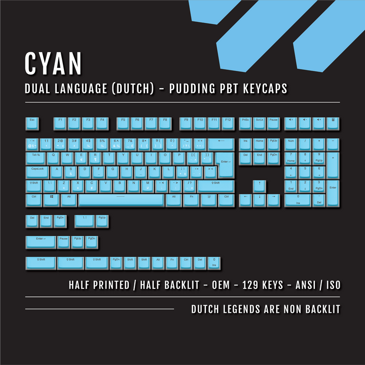Cyan Dutch (ISO-NL) Dual Language PBT Pudding Keycaps Krome Keycaps LTD dutch