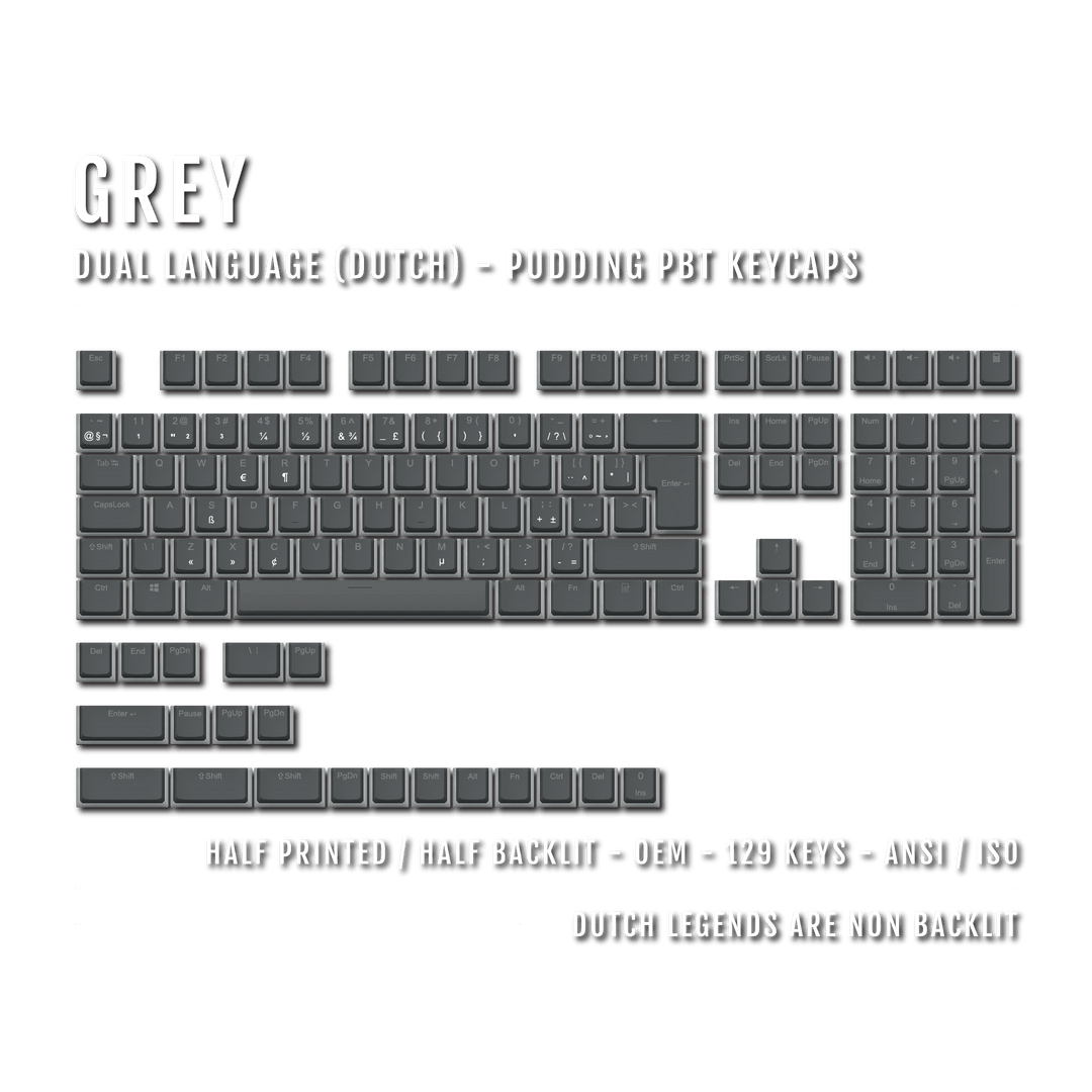 Grey Dutch (ISO-NL) Dual Language PBT Pudding Keycaps Krome Keycaps LTD dutch