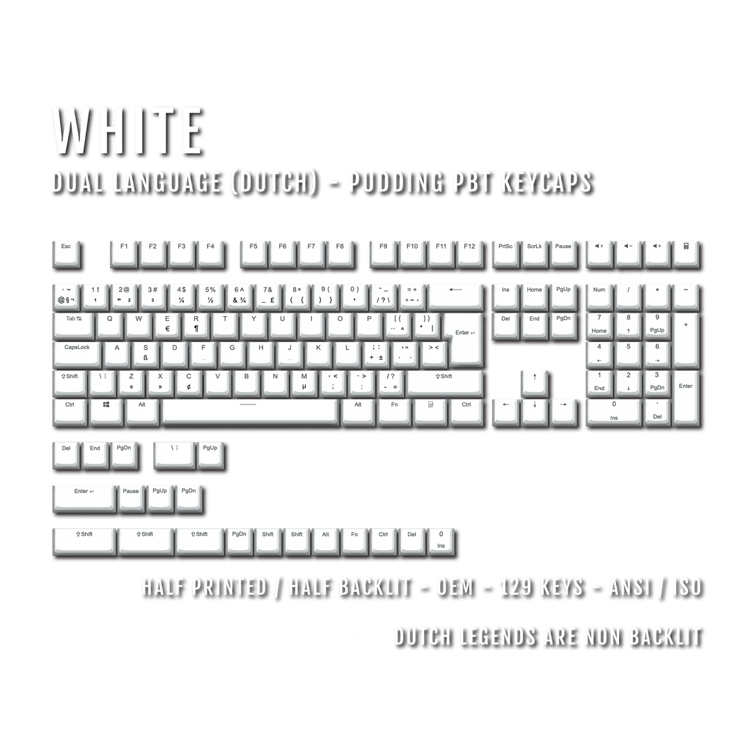 White Dutch (ISO-NL) Dual Language PBT Pudding Keycaps