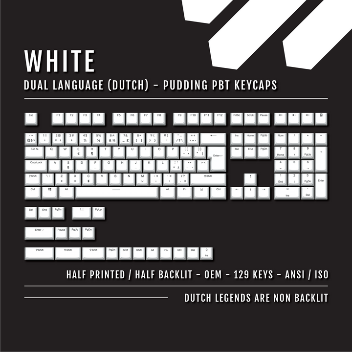 White Dutch (ISO-NL) Dual Language PBT Pudding Keycaps Krome Keycaps LTD dutch